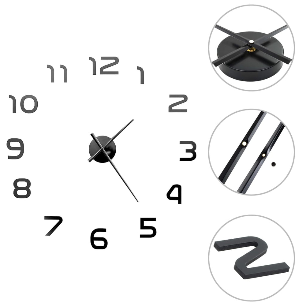 3D стенен часовник, модерен дизайн, 100 см, XXL, черен - Bestgoodshopbg