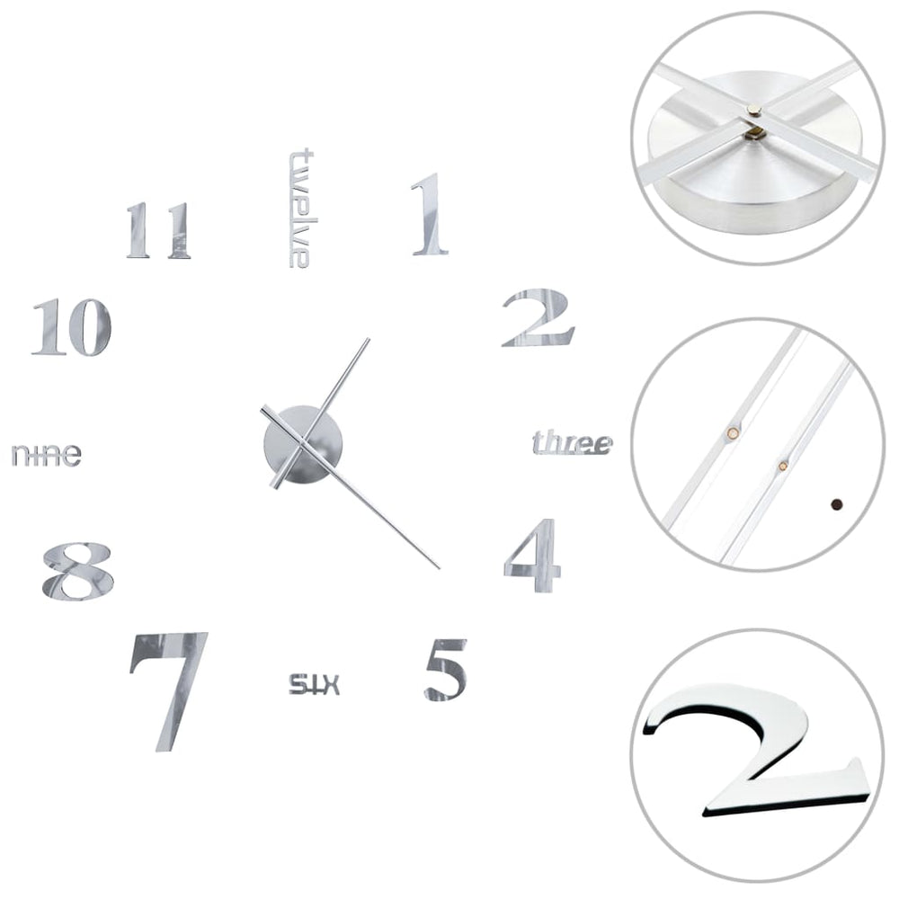 3D стенен часовник, модерен дизайн, 100 см, XXL, сребрист - Bestgoodshopbg