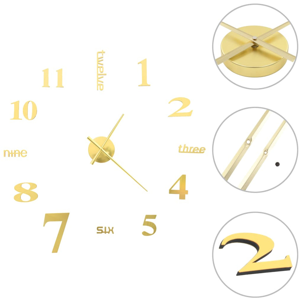 3D стенен часовник, модерен дизайн, 100 см, XXL, златист - Bestgoodshopbg