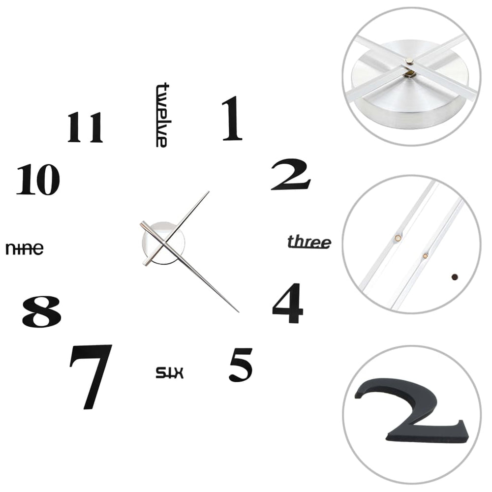 3D стенен часовник, модерен дизайн, 100 см, XXL, черен - Bestgoodshopbg