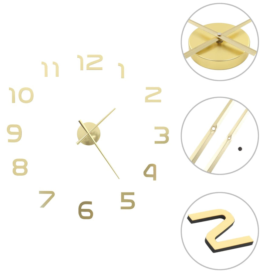 3D стенен часовник, модерен дизайн, 100 см, XXL, златист - Bestgoodshopbg