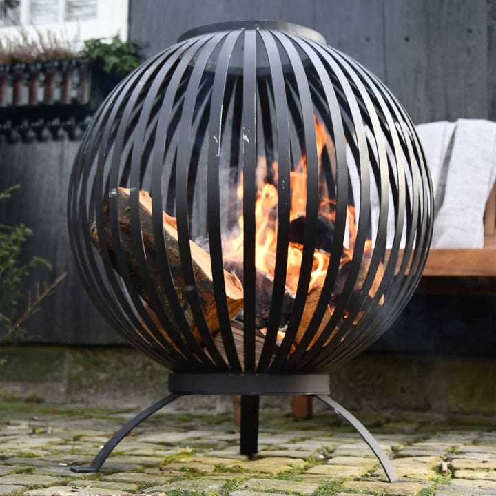 Esschert Design Кръгло огнище, ивици, черно, въглеродна стомана, FF400 - Bestgoodshopbg