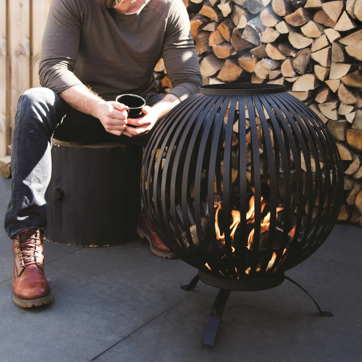 Esschert Design Кръгло огнище, ивици, черно, въглеродна стомана, FF400 - Bestgoodshopbg