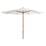 Градински чадър с дървен прът, 350 см, пясъчнобял