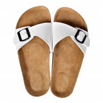 Дамски чехли от био корк с каишка и катарама, бели, размер 39 - Bestgoodshopbg