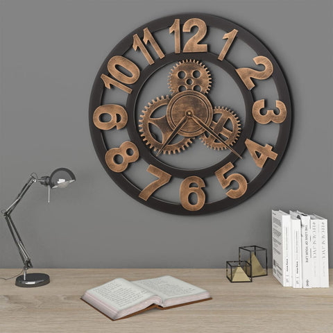 Стенен часовник, метал, 58 см, златисто и черно