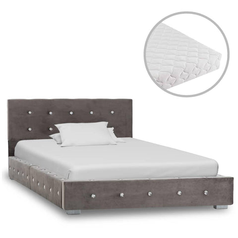 Легло с матрак, сиво, кадифе, 90x200 см - Bestgoodshopbg