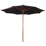 Чадър с дървен прът, 300x258 см, черен