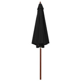 Чадър с дървен прът, 300x258 см, черен