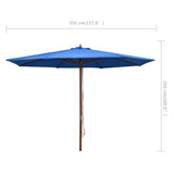 Градински чадър с дървен прът, 350 см, син