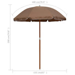 Чадър със стоманен прът, 180 см, таупе