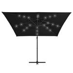 Чадър чупещо рамо, LED лампи и стоманен прът, 250x250 см, черен