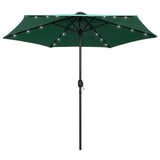 Чадър с LED светлини и алуминиев прът, 270 см, зелен