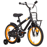 Детски велосипед с преден багажник, 16 цола, черно и оранжево - Bestgoodshopbg