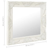 Стенно огледало, бароков стил, 60x60 см, бяло