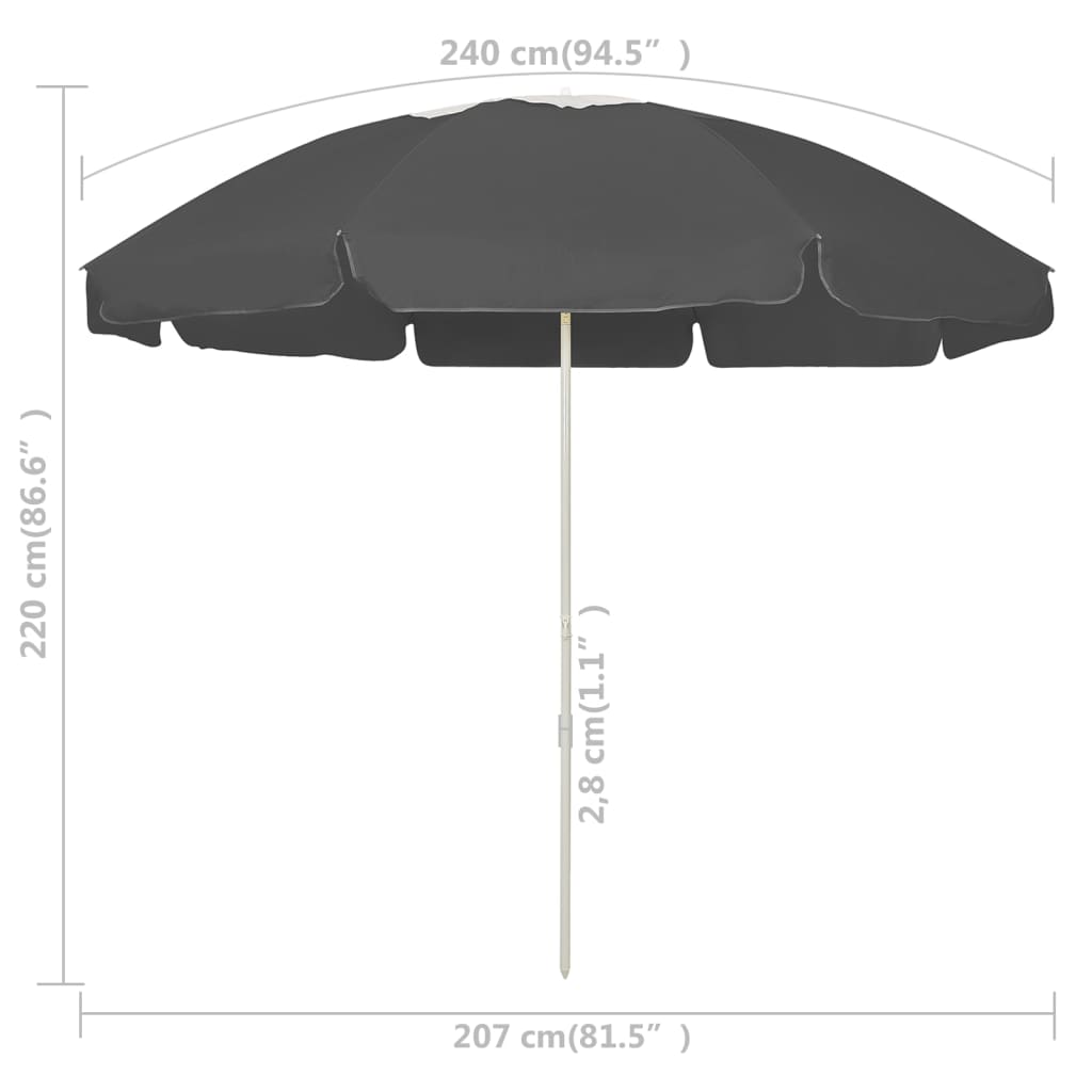 Плажен чадър, антрацит, 240 см