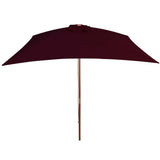 Градински чадър с дървен прът, бордо червен, 200x300 см