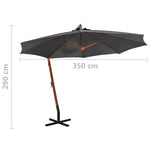Висящ чадър с прът, антрацит, 3,5x2,9 м, чам масив