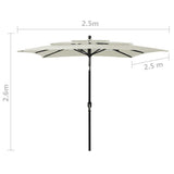 Градински чадър на 3 нива с алуминиев прът, пясъчен, 2,5x2,5 м