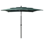 Градински чадър на 3 нива с алуминиев прът, зелен, 2,5x2,5 м