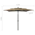 Градински чадър на 3 нива с алуминиев прът, таупе, 2,5x2,5 м