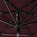 Градински чадър на 3 нива с алуминиев прът, бордо червен, 2 м