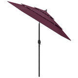 Градински чадър на 3 нива с алуминиев прът, бордо червен, 2,5 м