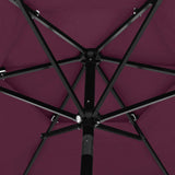 Градински чадър на 3 нива с алуминиев прът, бордо червен, 2,5 м