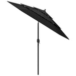 Градински чадър на 3 нива с алуминиев прът, черен, 2,5 м