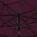 Градински чадър на 3 нива с алуминиев прът, бордо червен, 3 м