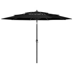 Градински чадър на 3 нива с алуминиев прът, черен, 3 м