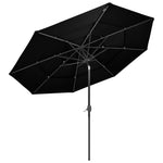 Градински чадър на 3 нива с алуминиев прът, черен, 3 м