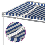 Ръчно прибиращ се сенник с LED, 400x350 см, синьо и бяло