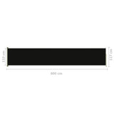 Прибираща дворна се странична тента, 117x600 см, черна