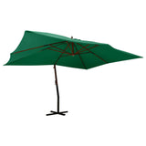 Конзолен чадър с дървен прът, 400x300 см, зелен