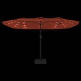 Чадър с двоен покрив и LED светлини, теракота, 449x245 см