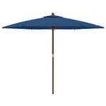 Градински чадър с дървен прът, лазурносин, 299x240 см