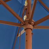 Градински чадър с дървен прът, лазурносин, 299x240 см