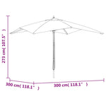 Градински чадър с дървен прът, черен, 300x300x273 см