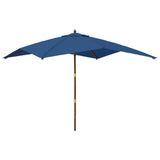 Градински чадър с дървен прът, лазурносин, 300x300x273 см