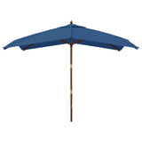 Градински чадър с дървен прът, лазурносин, 300x300x273 см