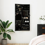 Огледален шкаф за бижута с LED осветление, стенен монтаж, черен
