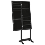 Огледален шкаф за бижута, свободностоящ, черен, 42x38x152 см