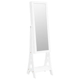 Огледален шкаф за бижута с LED осветление, свободностоящ, бял